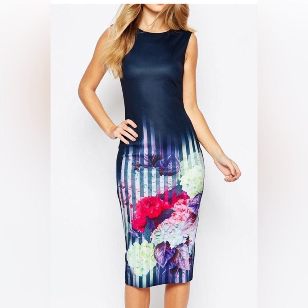 Ted Baker Navy Hydrangea Haze Midi Dress. U.S. size 6. Brand new with tags.